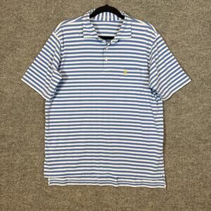 B Draddy Shirt Mens Medium Blue Striped Polo Short Slv Performance Golf Athletic